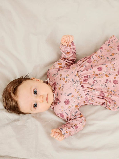 FLORAL PINK SOFT FABRIC FROCK