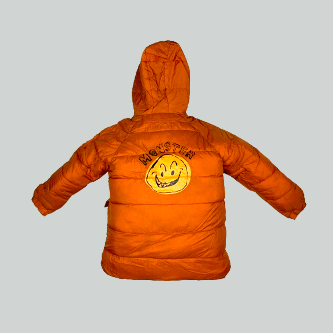 Monster hooded puffer jacket orange