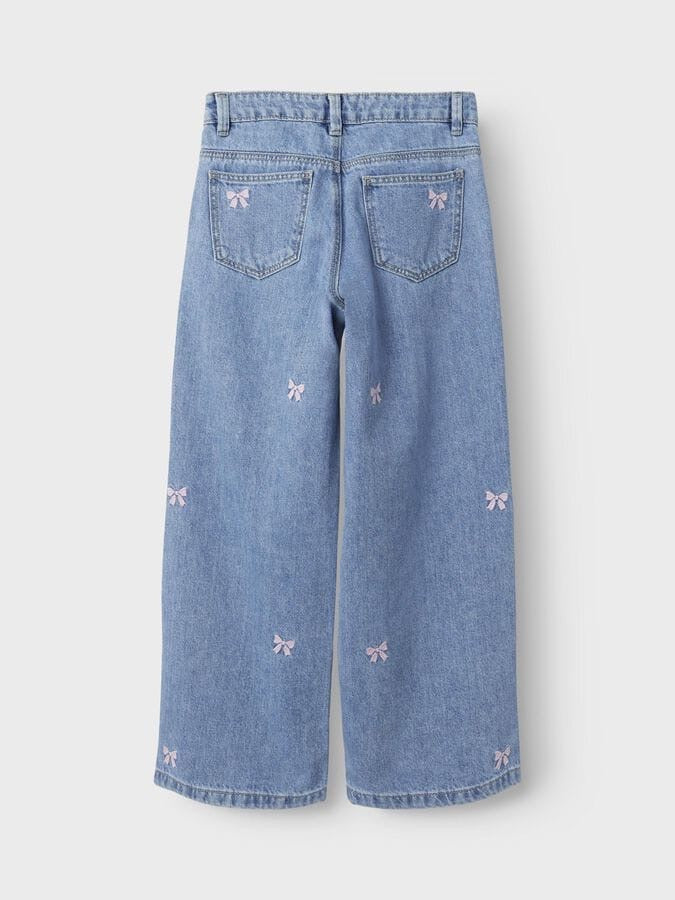 BOW EMBROIDERY LOOSE FASHION DENIM PANT