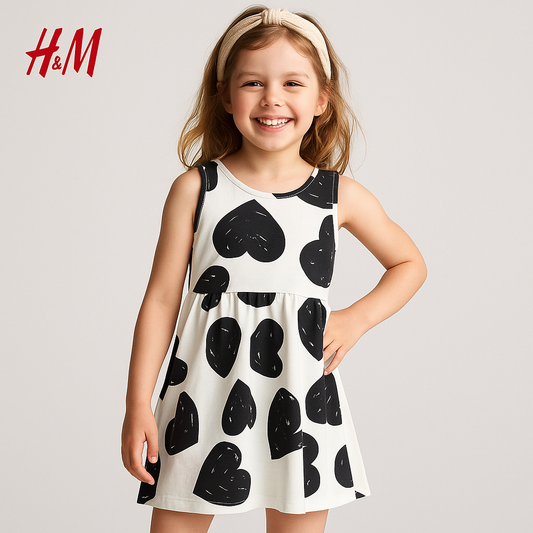 BLACK HEART ALLOVER PRINT SLEEVELESS FROCK