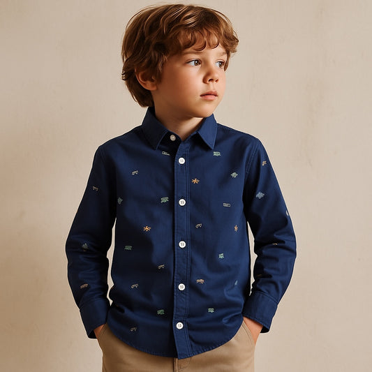 SELF PRINT NAVY BLUE CASUAL SHIRT