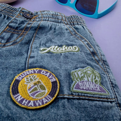 Badge Embroidery Denim Shorts