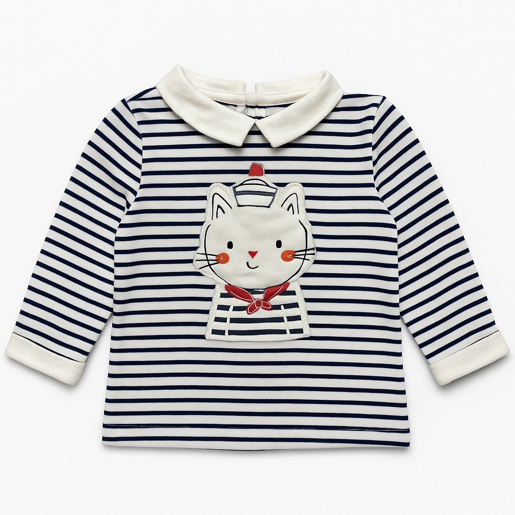 FLEECE STRIPE COLLAR T-SHIRT