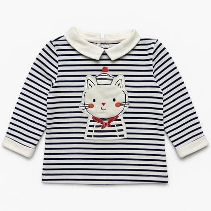 FLEECE STRIPE COLLAR T-SHIRT