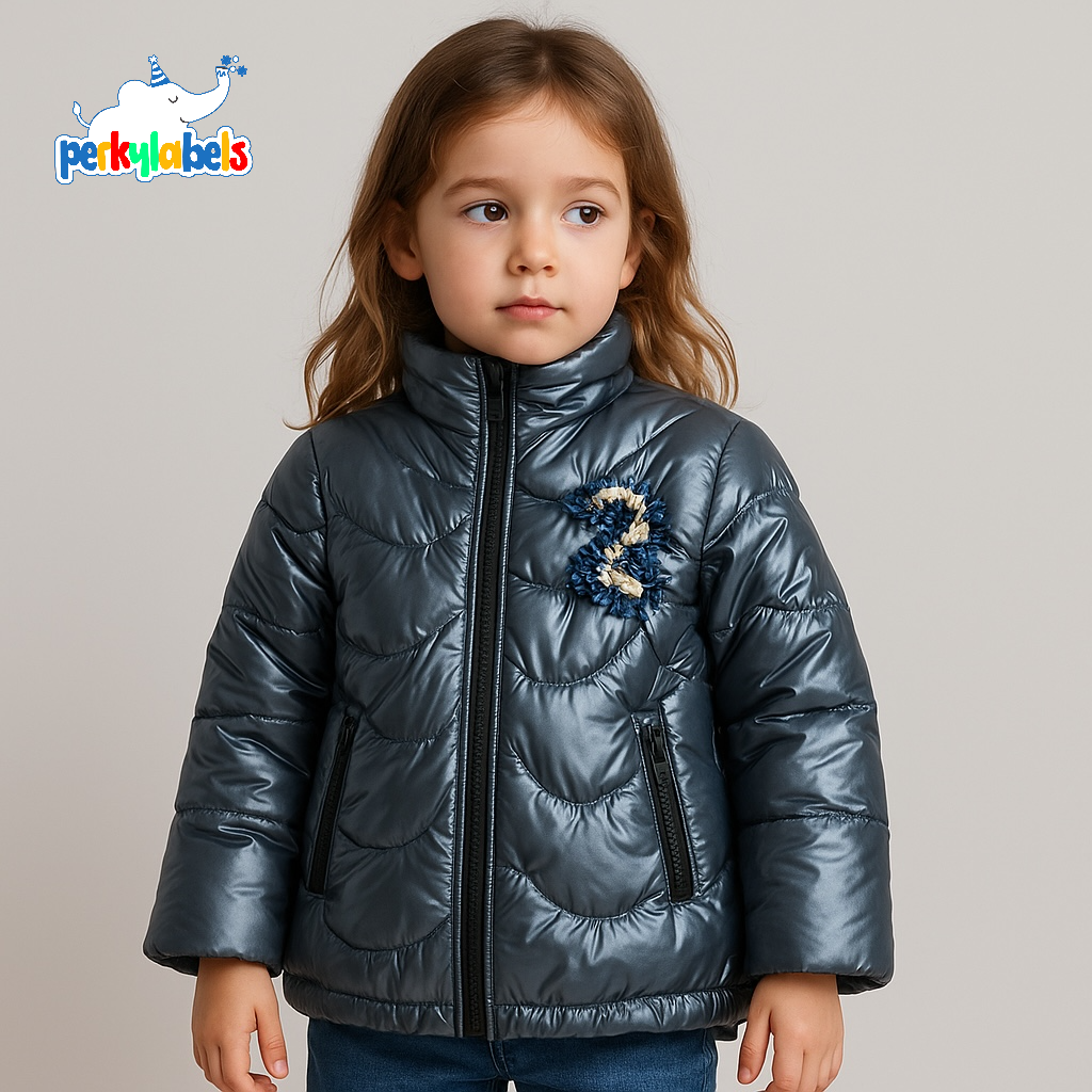 POCKET APPLIQUE GREY PUFFER JACKET
