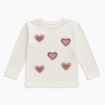 HEART APPLIQUES WHITE T-SHIRT