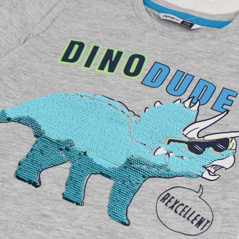 Dino dude shiny embroidery t-shirt