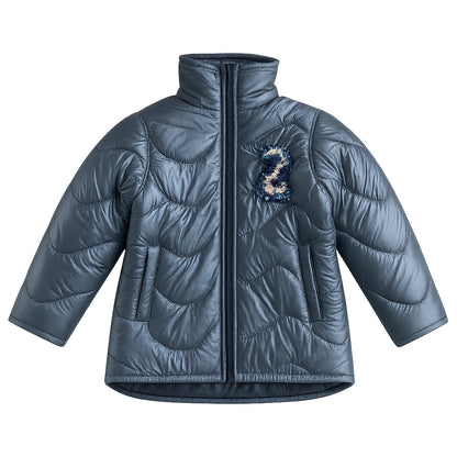 POCKET APPLIQUE GREY PUFFER JACKET