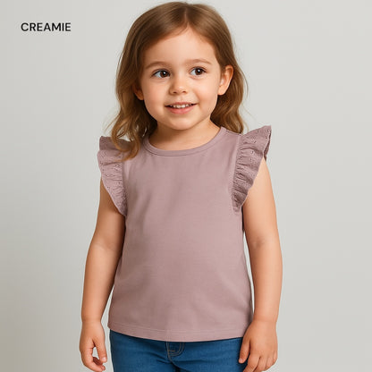 EMBROIDERY STYLE SLEEVELESS LIGHT PURPLE T-SHIRT