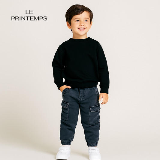 FADED GREY POCK STYLE DENIM TROUSER