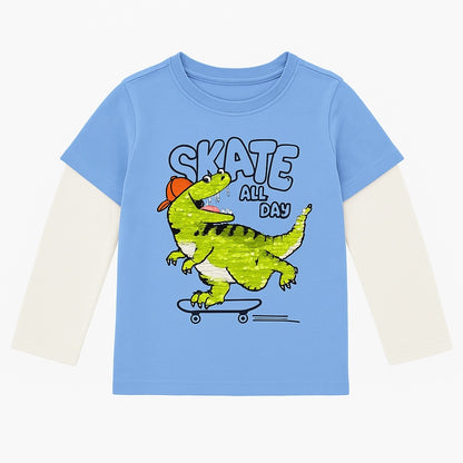 DINOSAUR SKATE SEQUENCE EMBROIDERY FULL SLEEVES T-SHIRT