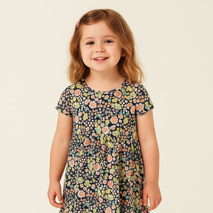 Floral multi color half sleeves frock
