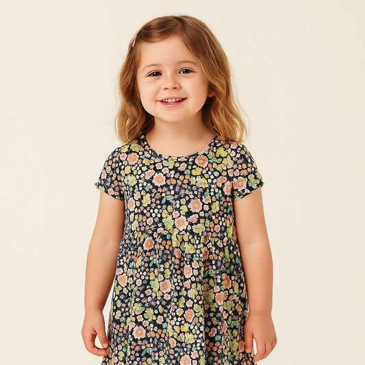 Floral multi color half sleeves frock