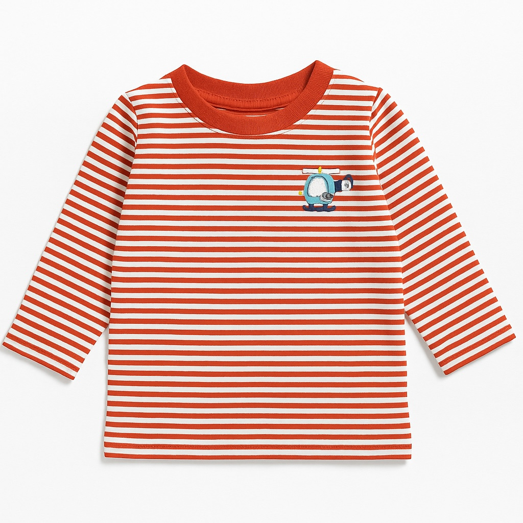 HELICOPTER EMBROIDERY STRIP T-SHIRT