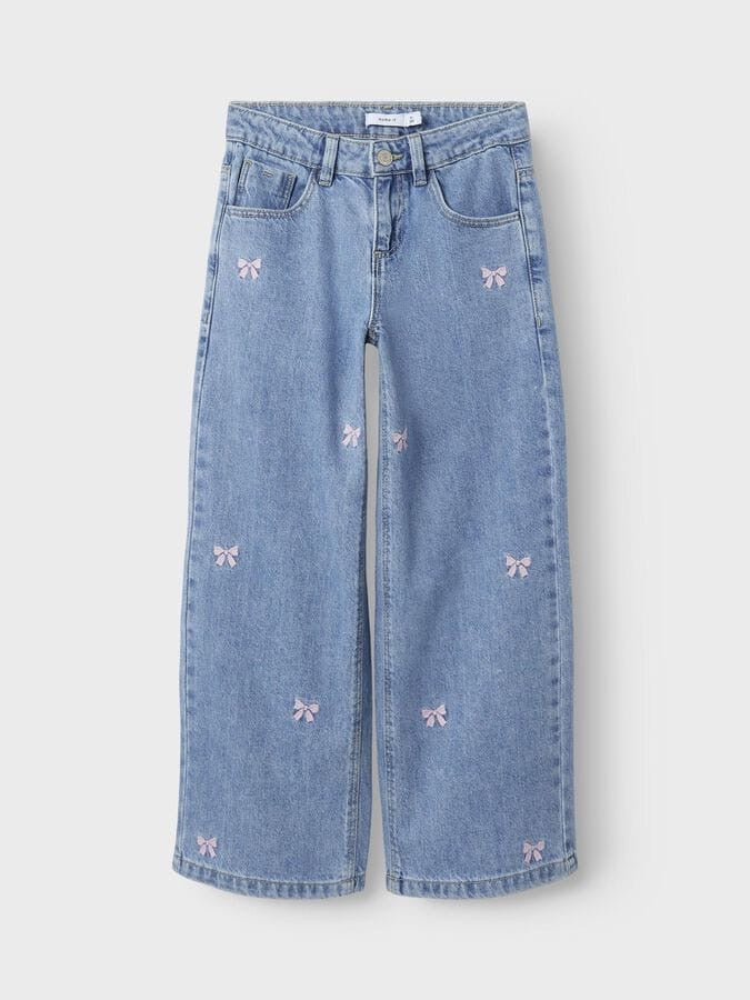 BOW EMBROIDERY LOOSE FASHION DENIM PANT