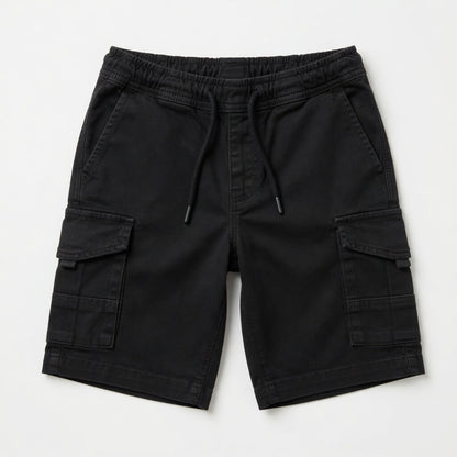 POCKET STYLE BLACK COTTON SHORTS