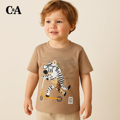 ZEBRA ON SCOOTY FLIP EMBROIDERY T-SHIRT
