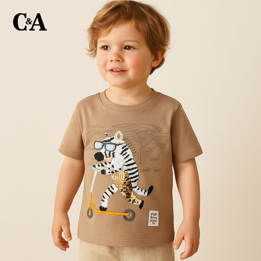 ZEBRA ON SCOOTY FLIP EMBROIDERY T-SHIRT