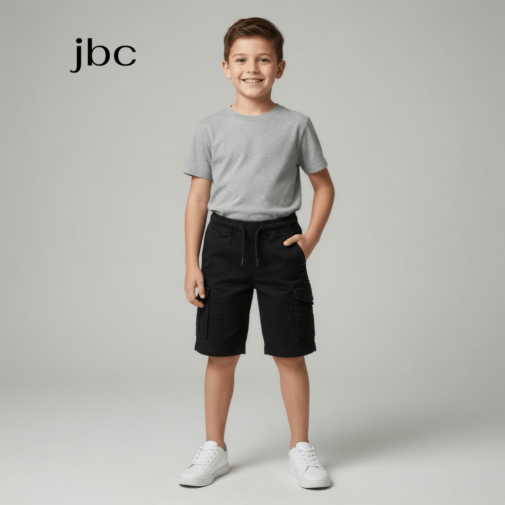 POCKET STYLE BLACK COTTON SHORTS