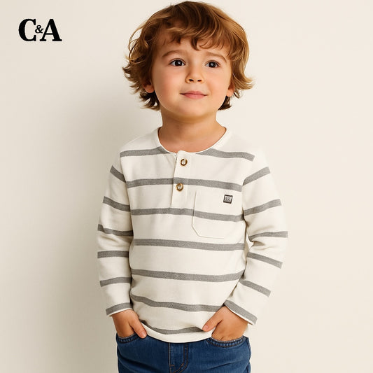 FUN CREW BUTTON DOWN STRIPE T-SHIRT