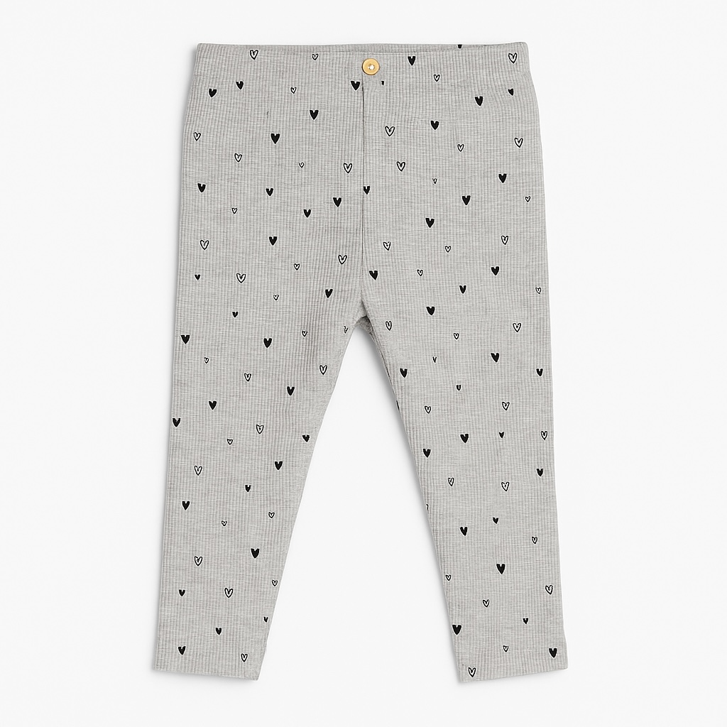 LIGHT GREY HEART PRINT RIBBED LEGGING