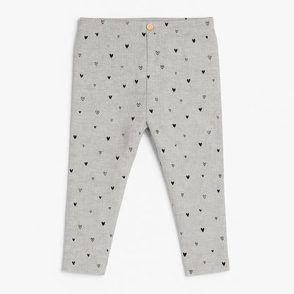 LIGHT GREY HEART PRINT RIBBED LEGGING