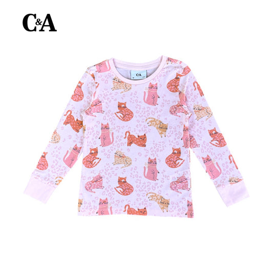 ALLOVER KITTY PRINT BABY PINK T-SHIRT