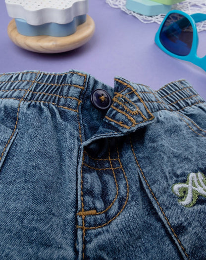 Badge Embroidery Denim Shorts
