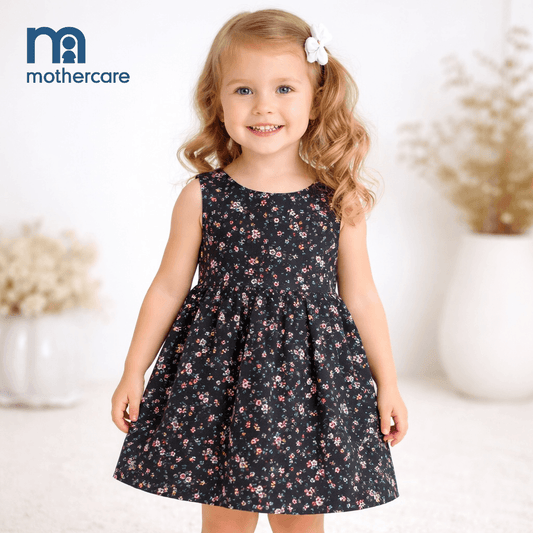 FLORAL BLACK COTTON WOOVEN FROCK