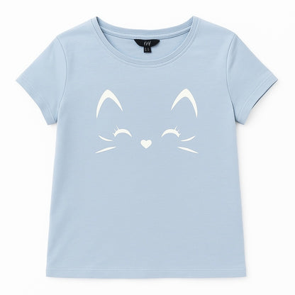 KITTY FACE LIGHT BLUE T-SHIRT