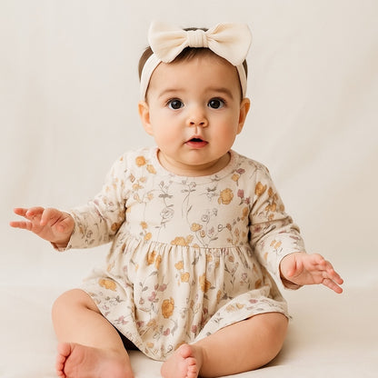 Floral Baby Frock in Light Brown – Soft, Stylish, and Skin-Friendly