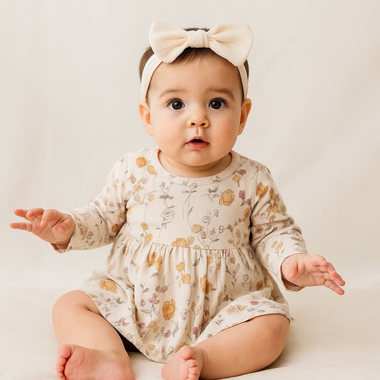 Floral Baby Frock in Light Brown – Soft, Stylish, and Skin-Friendly
