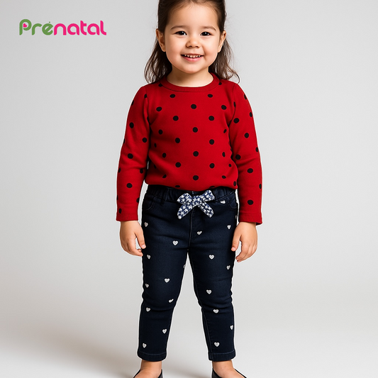 HEARTS ALLOVER EMBROIDERY BLACK DENIM PANT