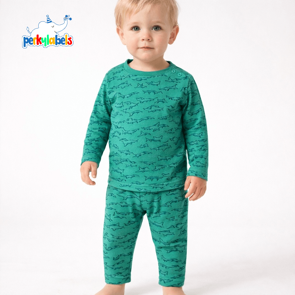 SHARK ALLOVER PRINT 2pc SET GREEN