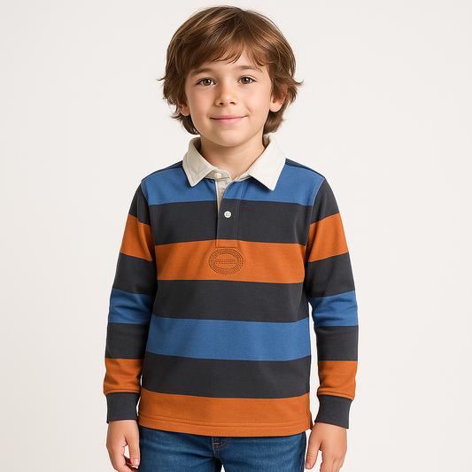 Orange blue stripe polo shirt
