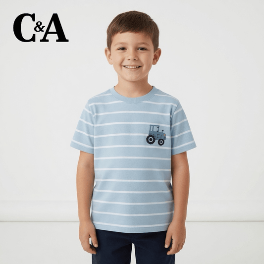 TRACTOR STRIP LIGHT BLUE T-SHIRT