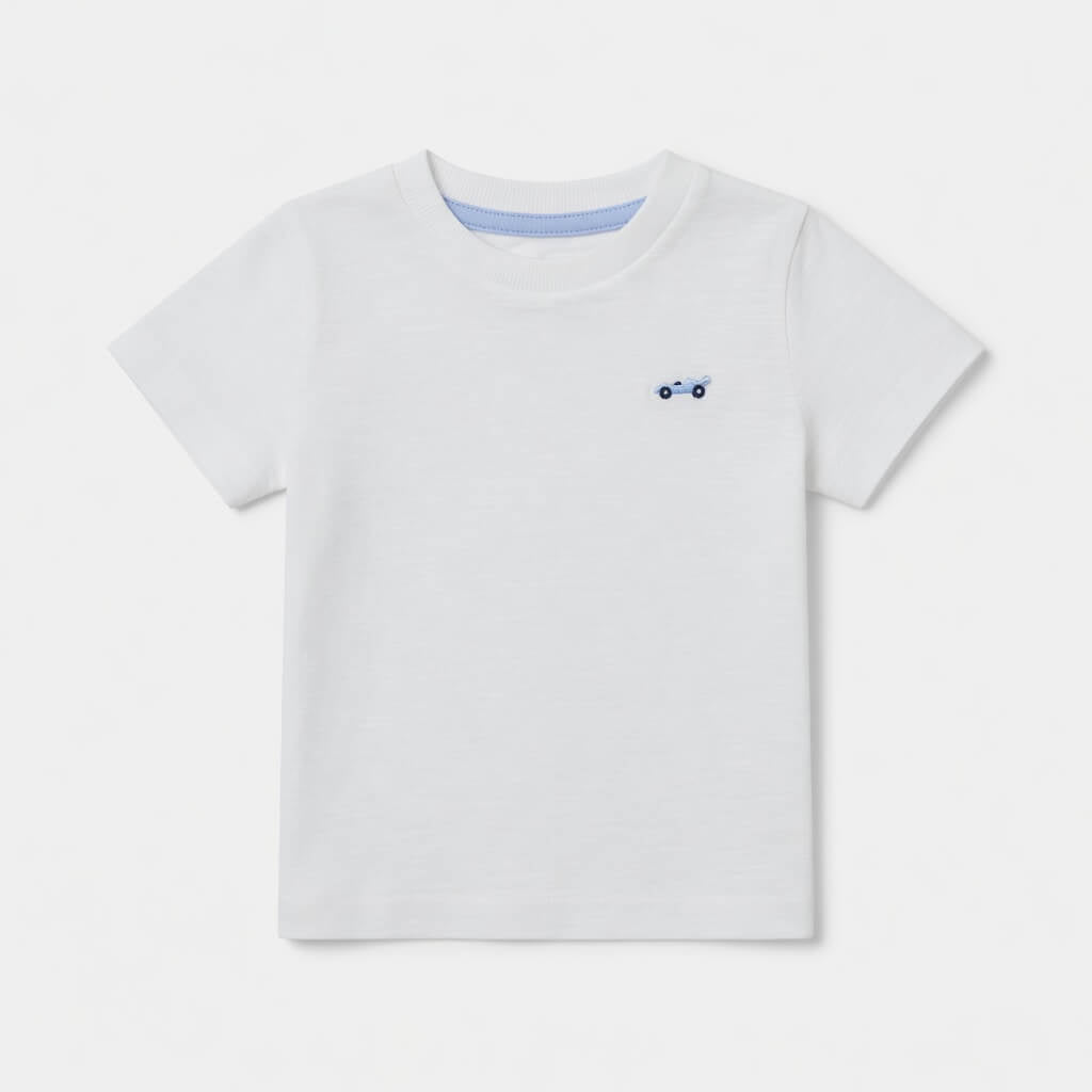 CAR EMBROIDERY WHITE T-SHIRT