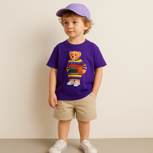 Printed bear purple t-shirt