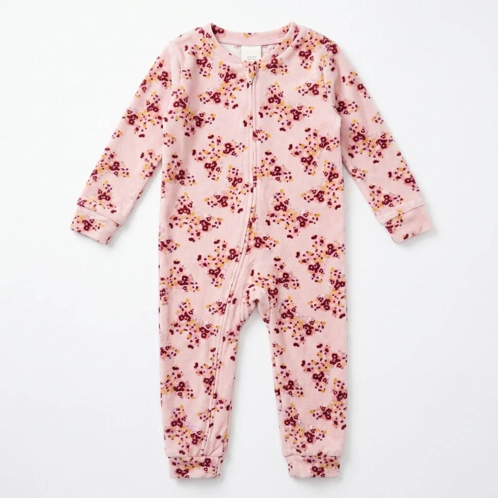 FLORAL PINK VELVET FABRIC ROMPER