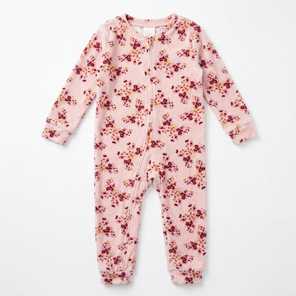 FLORAL PINK VELVET FABRIC ROMPER
