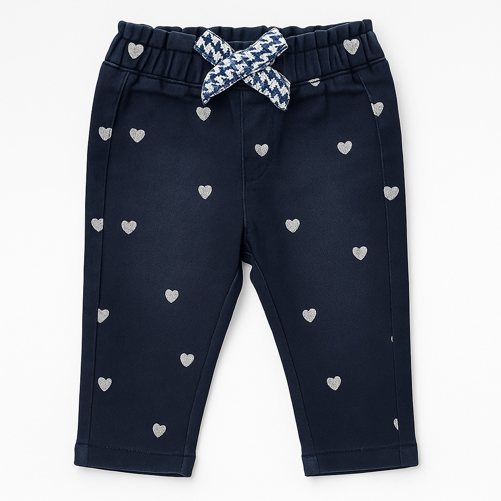 HEARTS ALLOVER EMBROIDERY BLACK DENIM PANT