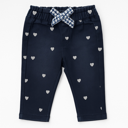 HEARTS ALLOVER EMBROIDERY BLACK DENIM PANT
