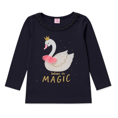 SWAN EMBROIDERY PRINT T-SHIRT