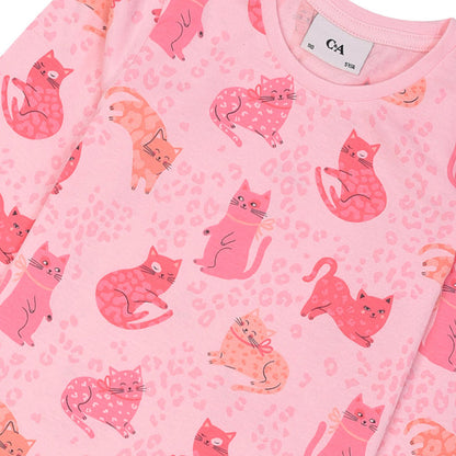 ALLOVER KITTY PRINT BABY PINK T-SHIRT