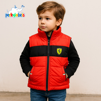 BLACK AND RED SLEEVELESS JACKET