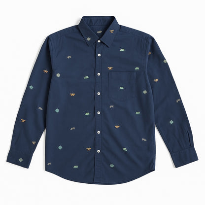 SELF PRINT NAVY BLUE CASUAL SHIRT