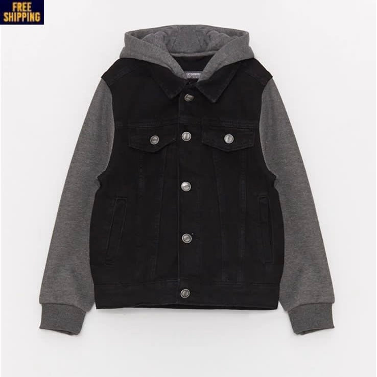 DENIM HOODED JACKET BLACK