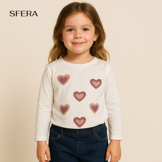 HEART APPLIQUES WHITE T-SHIRT