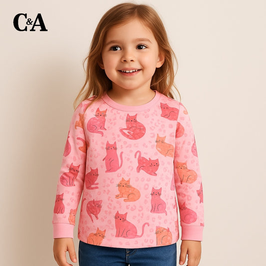 ALLOVER KITTY PRINT BABY PINK T-SHIRT
