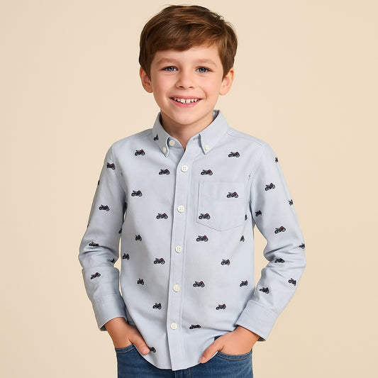 MOTORCYCLE PATTERNED CASUAL SHIRT